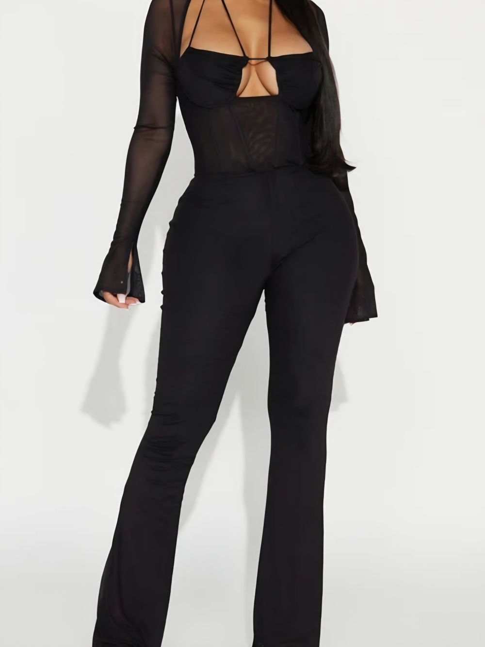 Fashion NOVA Melanie Mesh Corset Jumpsuit